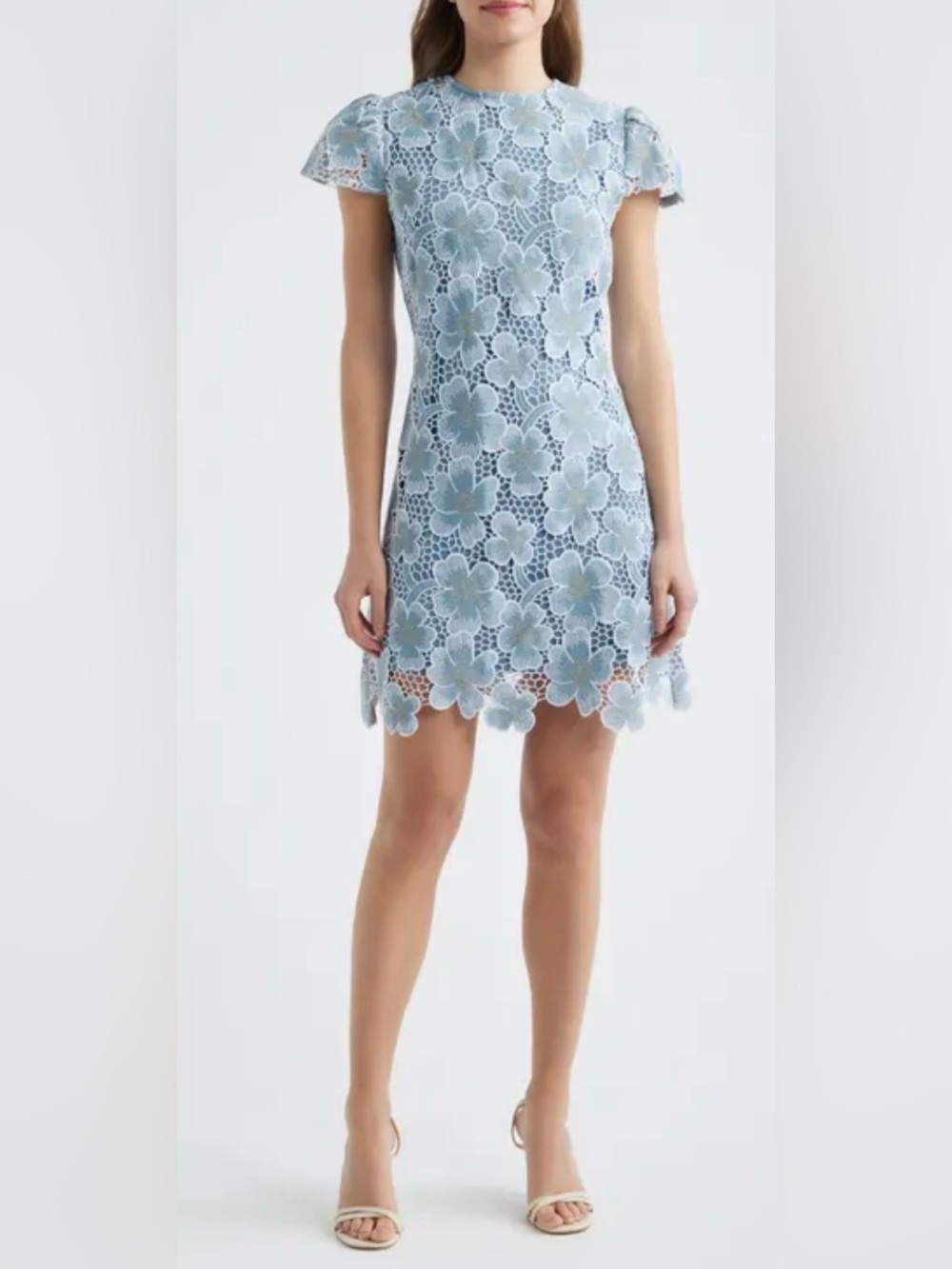 Zoe and Claire Blue Floral Lace Cap Sleeve Mini Dress Size L
